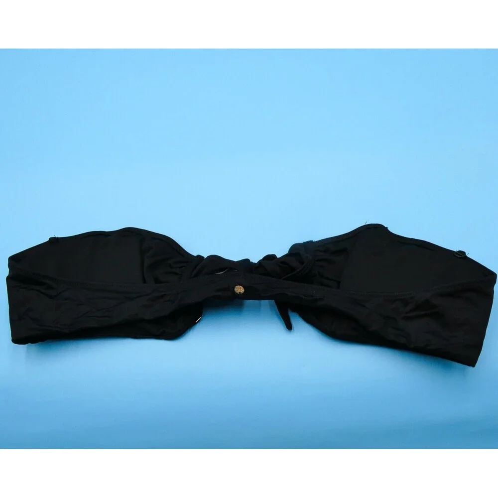 Victorias Secret Small Black Bandeau Cutout Ruffle Tie Bikini Top Strapless Swim